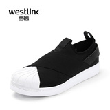 Westlink/西遇2016春季新款 时尚拼接一脚蹬滑板鞋休闲轻便男鞋