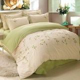 全棉床上四件套纯棉1.8m刺绣花田园床品加厚春秋床单被罩4件套绿