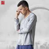 东方儿女中国风2016新款秋季针织长袖衬衫唐装男中式民族服装上衣