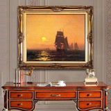 欧式油画客厅古典装饰画书房卧室油画大海船风景油画手绘一帆风顺