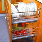 厨房橱柜 拉篮 304不锈钢 阻尼导轨 双层加厚扁钢碗碟调味架