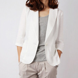 韩版夏季亚麻小西装七分袖修身一粒扣棉麻西服薄款外套女装加大码