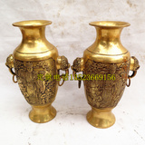 铜花瓶 如意财神到花 瓶对花瓶 家居装饰品工艺品摆件铜制品收藏