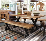 餐桌实木仿古书桌铁艺办公桌宜家休闲长方形桌椅组合 组装欧式是