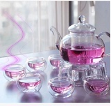 包邮 耐热透明玻璃茶具套装过滤花茶壶花草茶杯茶盘四合一 800ml