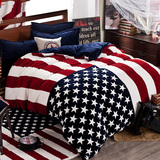 法莱绒米字旗加厚被单被套四件套床上用品珊瑚绒法兰绒星条旗包邮