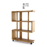 民艺日式家居收纳带轮可移动架子置物架落地客厅实木质书架书柜