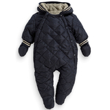 英国NEXT童装代购 2015冬婴儿男宝宝连帽加绒套装连身衣