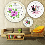 十字绣钟表挂钟新款简约现代套件圆形客厅卧室时钟花卉小幅印花布
