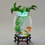 圣华轩充氧加湿灯光小型风水创意桌面办公室圆形生态玻璃鱼缸包邮