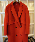 2015新年春款橘红纯手工双面羊毛羊绒双排扣中长款茧型宽松大衣女