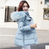 2015冬季新款韩版棉衣女中款大码女装修身加厚浅蓝色显瘦冬装外套