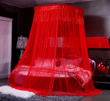 大红色喜婚庆吊顶圆顶免安装双层加密公主落地宫廷蚊帐1.5m1.8床