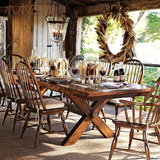 美式乡村餐桌 厚重款经典复古做旧餐桌全实木餐桌餐椅组合 可定制