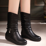 百丽 晶客2015秋冬新款短靴女平底女靴平跟真皮中筒靴大码靴子