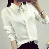 2016春秋新款韩版衬衣加绒加厚白色学生修身长袖大码衬衫女打底衫