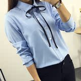 2016秋季韩版新款简约上衣修身显瘦甜美长袖衬衫学生衬衣女潮