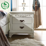 地中海床头柜 全实木床头柜 韩式储物柜简约现代整装柜子白色欧式