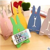 兔木质懒人手机座 卡通桌面创意通用手机支的架可爱充电托架包邮