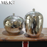 玛克家居 电镀赛凡装饰罐 树脂 美式简约现代摆件 样板房坛罐