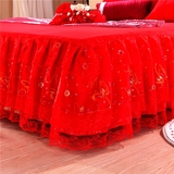床单1.5m 1.8特价夏天席梦思单件床罩结婚庆大红色蕾丝床裙床笠米