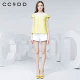 CCDD专柜正品夏装新款女撞色荷叶领清凉短袖直筒衬衫C52R011黄色