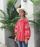 秋季女装韩版民族风重工刺绣花纹上衣长袖衬衫流苏系带棉麻娃娃衫
