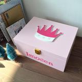 粉色皇冠木质储物盒 女孩房样板房间玩具首饰盒带锁收纳箱