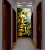 欧式3D立体走廊背景墙壁纸大型壁画玄关无缝风景抽象油画小路