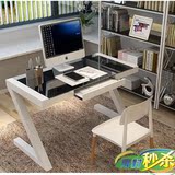 z型钢化玻璃电脑桌笔记本台式家用办公桌烤漆 简易学习书桌写字台