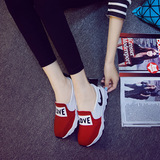 韩版春季平底单鞋学生休闲运动鞋女土孕妇低帮百搭一脚蹬女鞋黑红