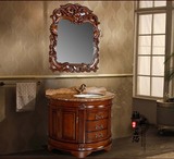 欧式仿古卫浴简约欧式浴室柜天然大理石台面橡木浴室柜组合洗手盆