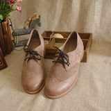 布洛克英伦复古系带女鞋文艺定制手工雕花平底深口学院单鞋931-62