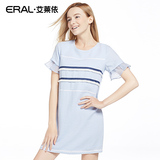 艾莱依2016圆领女装夏装连衣裙短袖高腰纯色一步裙ERAL36068-EXAE