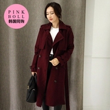 韩国正品PINKBOLL2016年新款秋季女装挡风片细节双排扣风衣