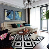 现代宜家黑白条纹地毯客厅茶几卧室床边手工腈纶地毯满铺定制特价