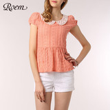 ROEM韩国罗燕夏季新品女装波浪娃娃领短袖T恤RCLW32601C专柜正品