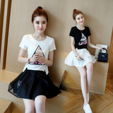 蘑菇街女装2016夏装新款韩版时尚显瘦蓬蓬裙学生连衣裙子两件套装