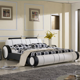 1米8创意个性双人床黑白配汽车床时尚现代真皮软体床儿童床婚床