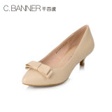 C.BANNER/千百度2016秋季新品羊皮纯色蝴蝶结中跟女单鞋A6431025