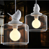 美式田园餐厅阳台玻璃单头吊灯 现代创意简约卧室三头led小鸟吊灯