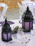 经典摩洛哥铁艺烛台 风灯 浪漫紫色玻璃婚庆烛台 台面摆件引路灯