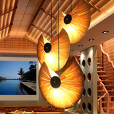 东南亚新中式客厅木皮吊灯创意个性日式餐厅酒店茶室过道楼梯灯具