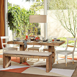 美式乡村全实木餐桌椅组合原木现代简约餐桌老松木复古做旧饭桌