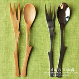 木质树枝餐具叉勺套装 BRANCH创意旅行便携复古不锈钢西餐具zakka