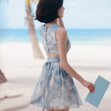 2016夏季新款韩版修身显瘦无袖背心短裙子露背公主度假雪纺连衣裙