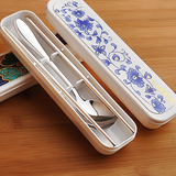 长柄不锈钢勺子筷子套装便携餐儿童学生餐具盒单人旅行携带筷韩式