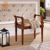 格澜帝尔 美式实木妆凳 客厅实木换鞋凳 欧式实木雕花妆台凳