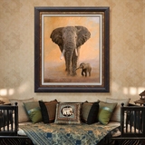 东南亚风格手绘动物油画客厅玄关酒店有无框画装饰画大象母子情深