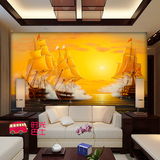 大型时尚一帆风顺油画沙发电视客厅背景墙壁纸3D立体书房墙纸壁画